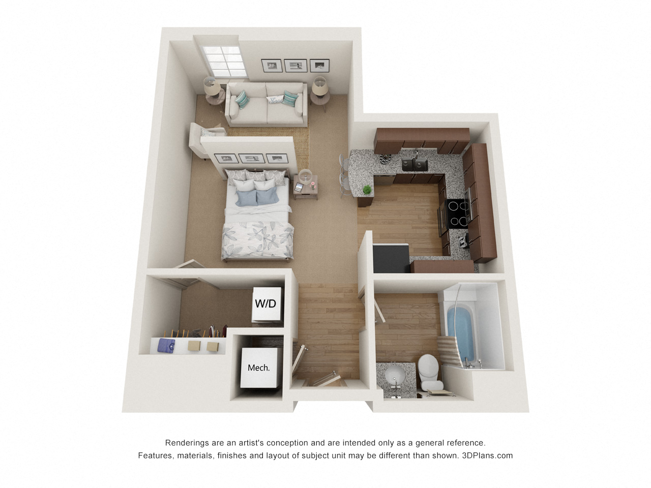 Floor plan for studio, 1 bath, 571 sqft